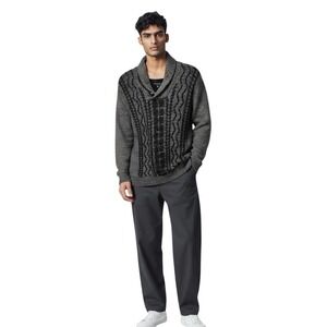 Outpost Makers Mens Grey Black Cable Knit Shawl Collar Toggle Sweater Size M